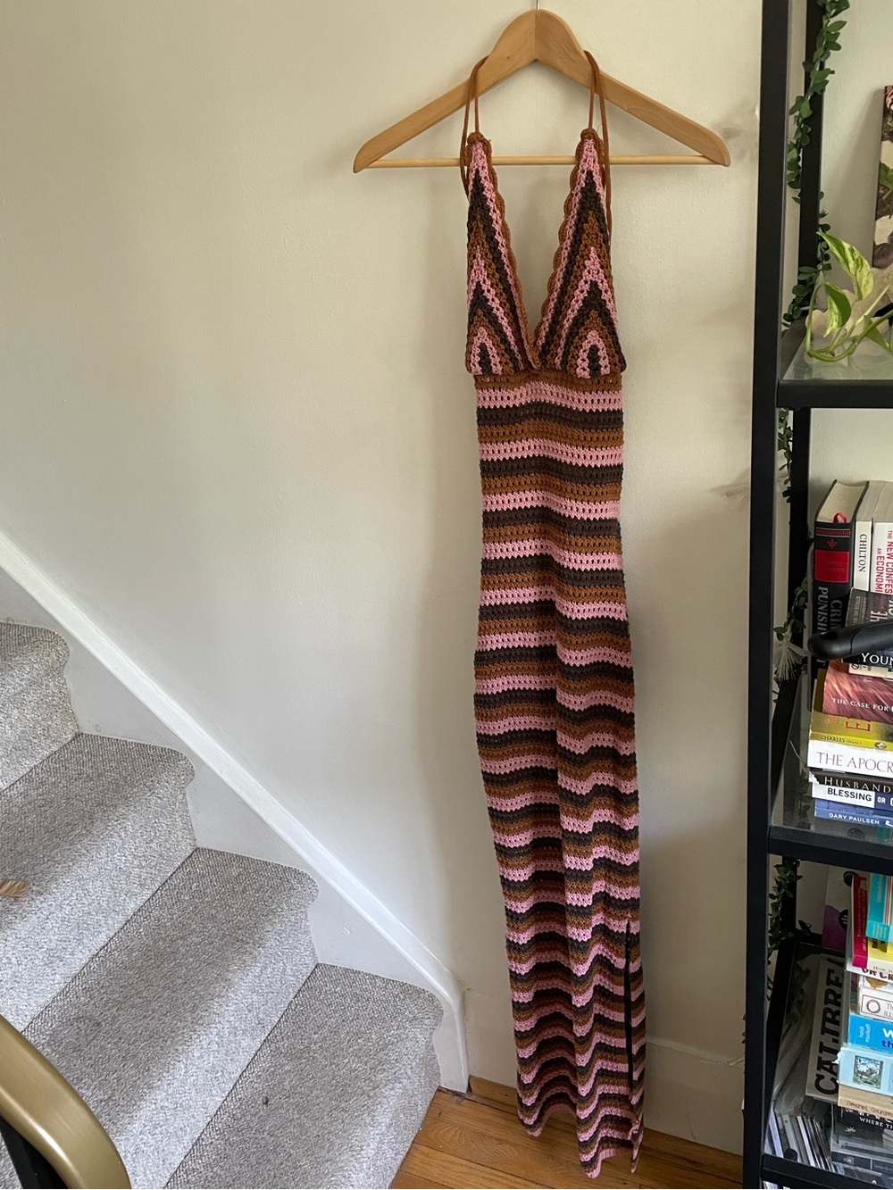 Revolve Bohemian Maxi Dress Festival Striped 70s Vacation Crochet Halter Paola S